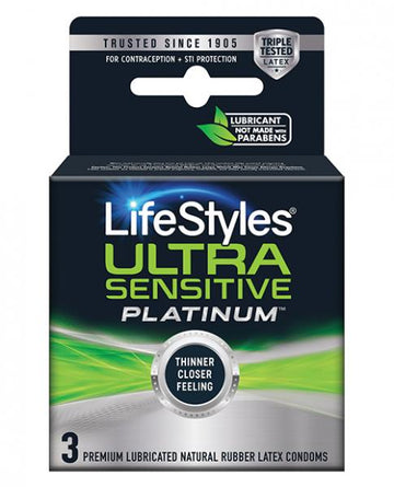 Lifestyles Ultra Sensitive Platinum Latex Condoms Pack Of 3