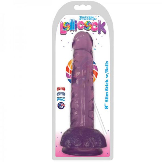 Lollicock Slim Stick W/balls 8in Grape Ice